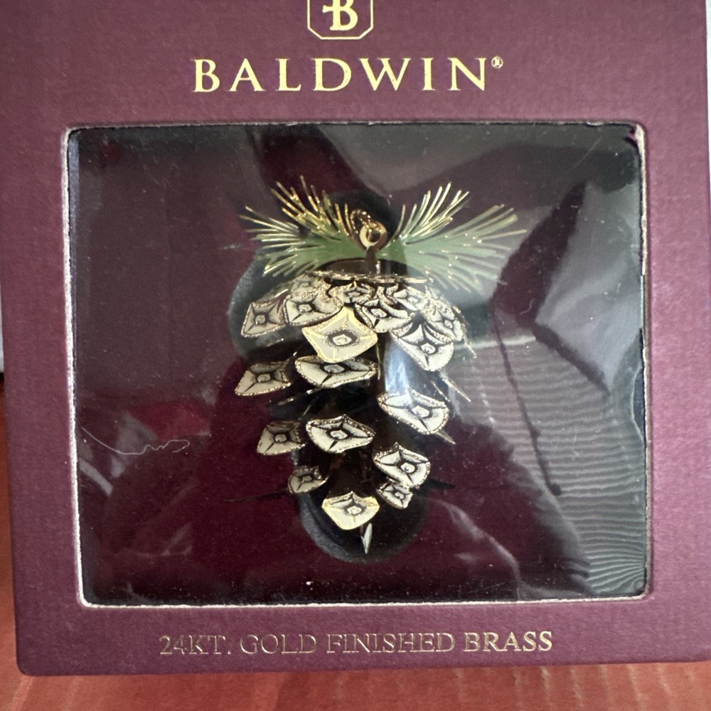 Baldwin Sylvan Pine Cone Ornament 24k Gold Finished Brass‎ Handcrafted in USA